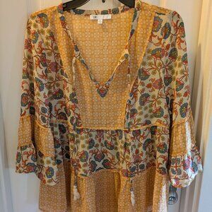 EUC Folksy Tiered 3/4 Sleeve Blouse